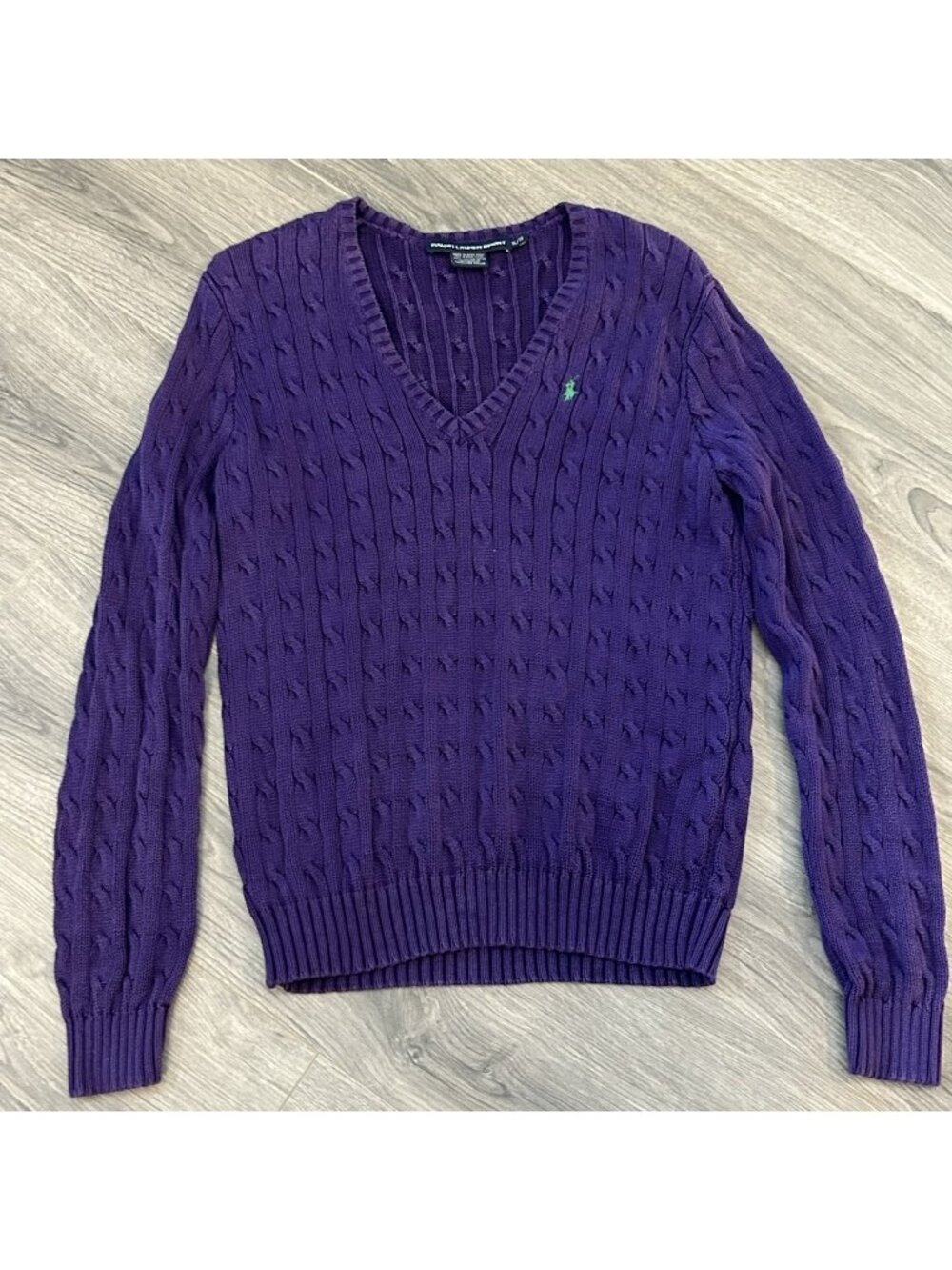 Ralph Lauren Sport Sweater Womens XL Purple Cable Knit Tennis Preppy Academia